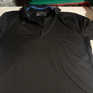 Eddie Bauer Men's Polo Shirt - Black with Blue Trim size tall medium